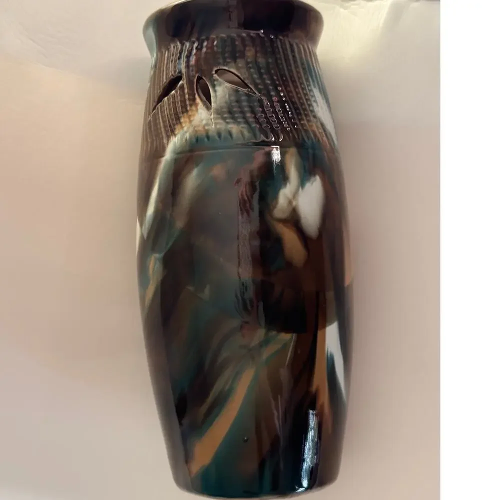 Art Pottery Vase Earth Tone Swirl Glaze Studio Ceramic Decor